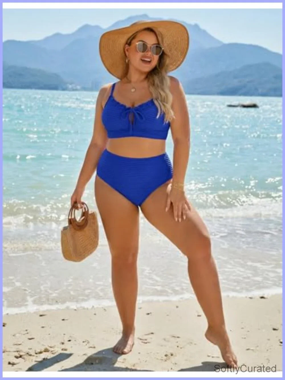 High Waisted Bikini Set Tummy Control Textured Ribbed Two Piece Swimsuits Tie